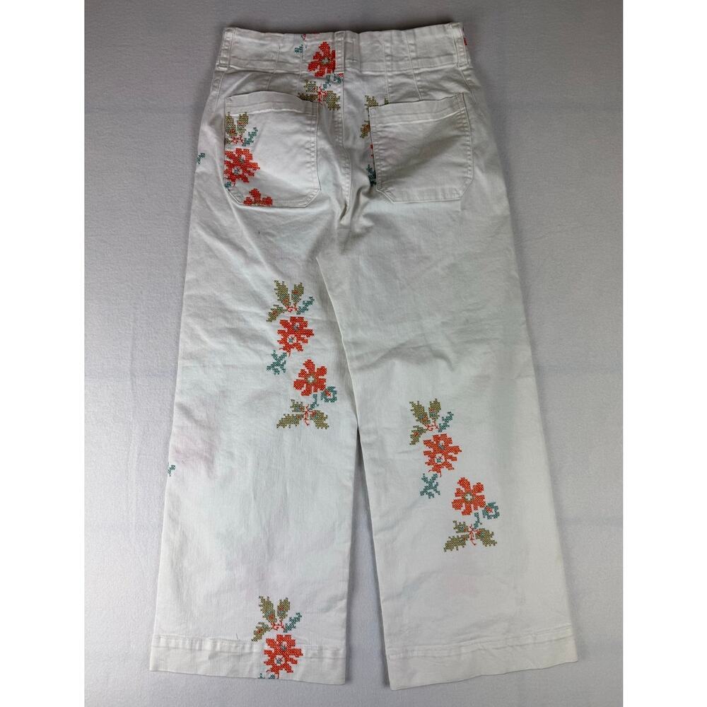 Maeve Anthropologie Colette Floral Embroidered White Jeans 28 - Picture 6 of 10